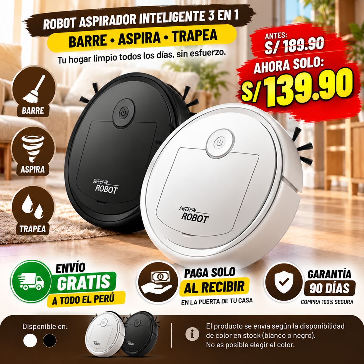 ¡Olvídate de Barrer! Sweepin Robot™ 3 en 1